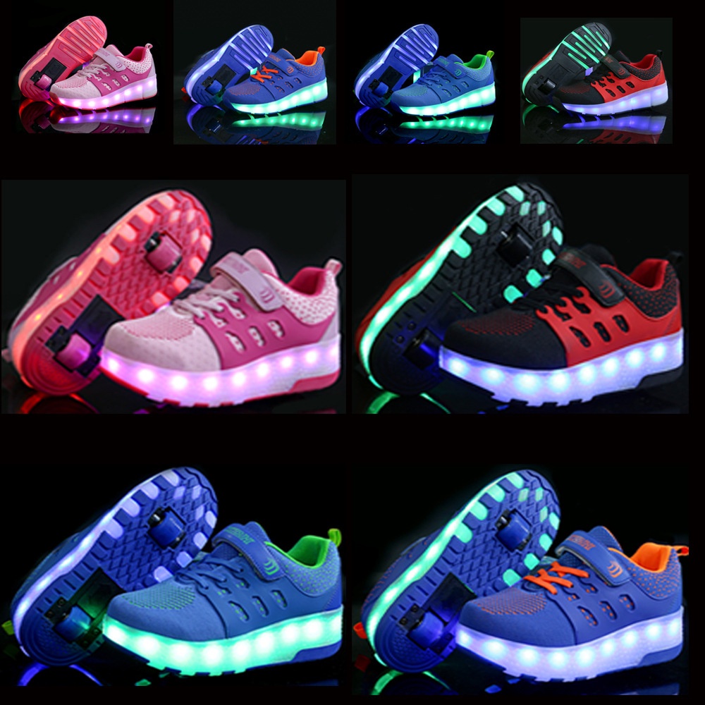 Heelys Roller Shoes 2023 LED Luminous Children's Rage Shoes Double Wheel Shoes Boys' Rechargeable Ro