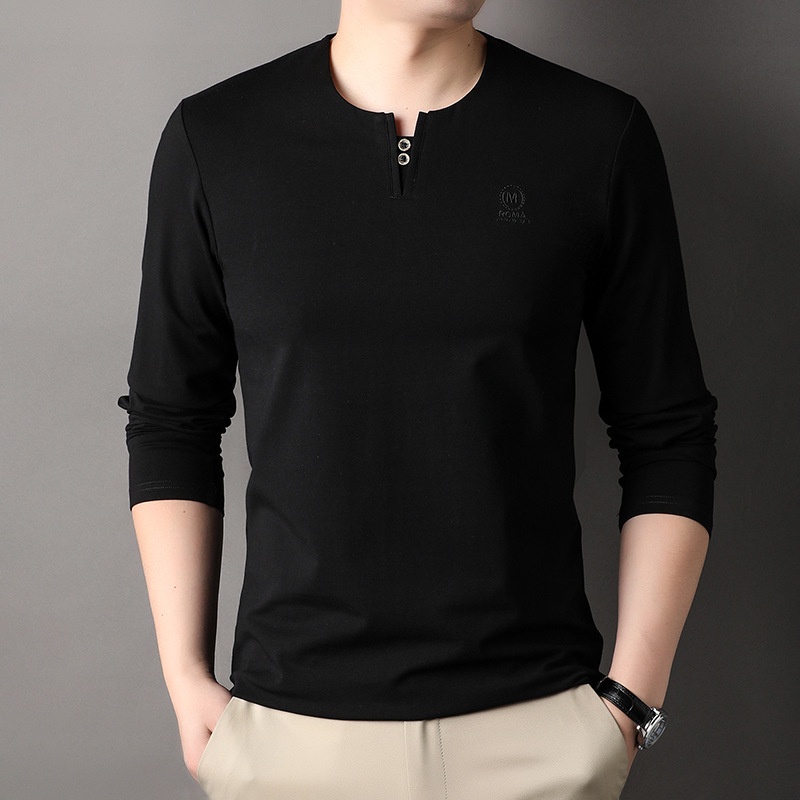 Pakaian Olahraga Pria panjang kayu murni semi dan musim gugur baru dengan T-shirt olahraga biasa di 