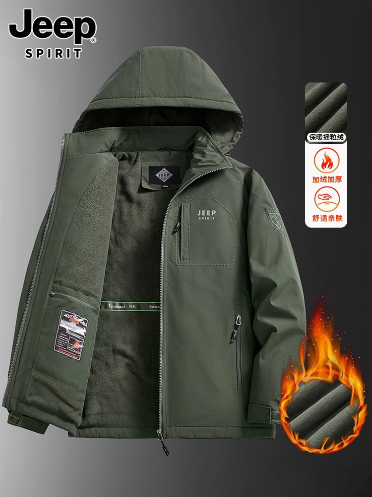 JEEP SPIRIT pakaian musim dingin topi Amerika tebal jersey dalam kapas jaket pria