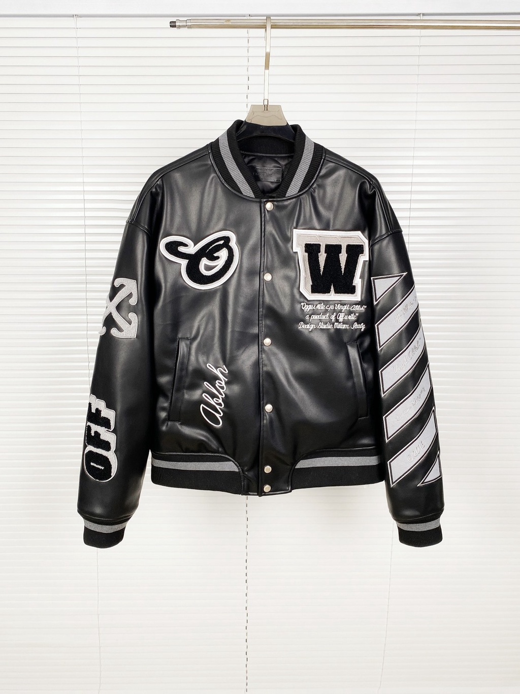 Jacket kulit  Early Autumn New OW Heavy Industry Embroidery Collated Leather Down Cotton Baseball Ja