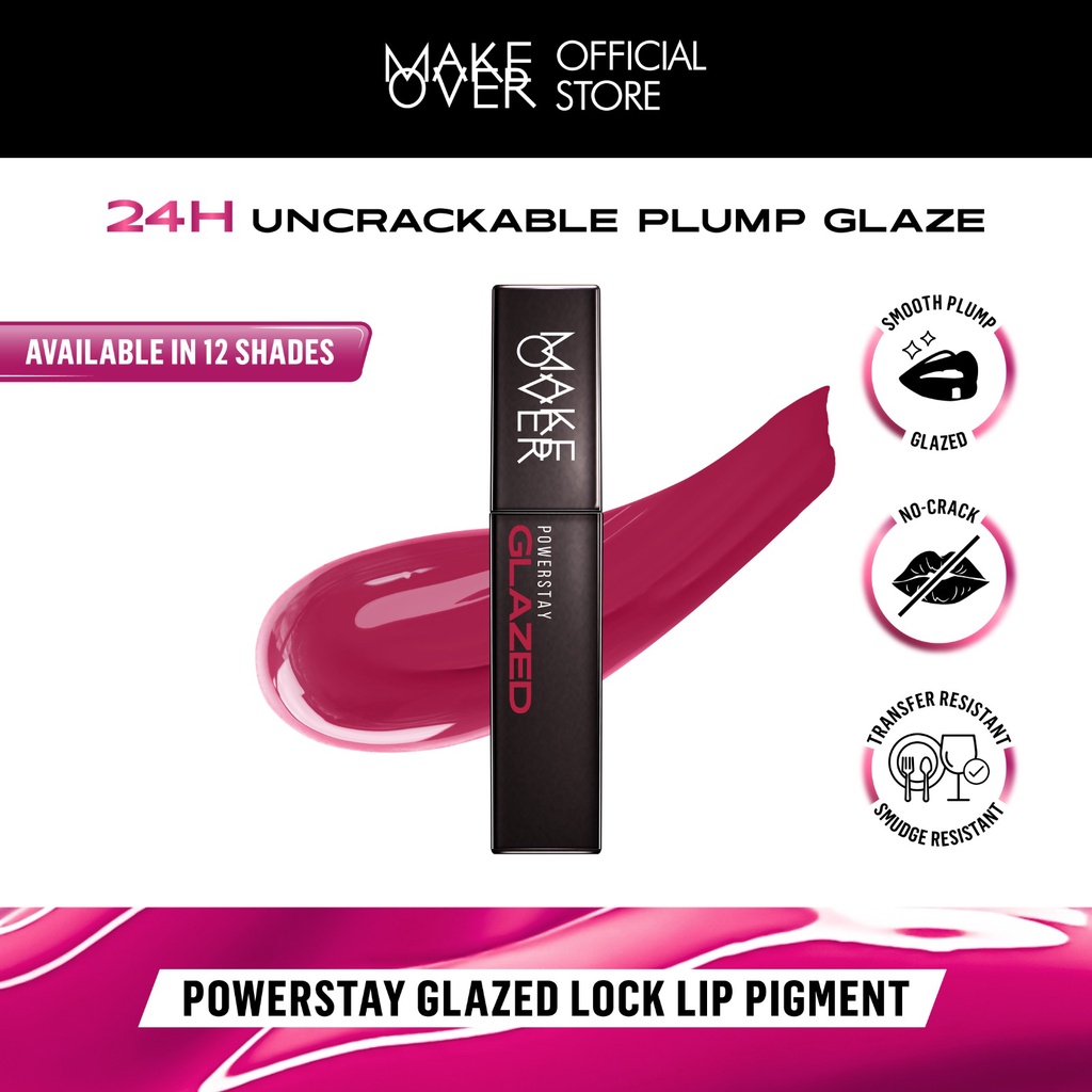 POWERSTAY GLAZED LOCK LIP PIGMENT - Plump Glazed next-level lip gloss yang transferproof, pigment tahan lama 24 jam, ringan dan tidak lengket di bibir