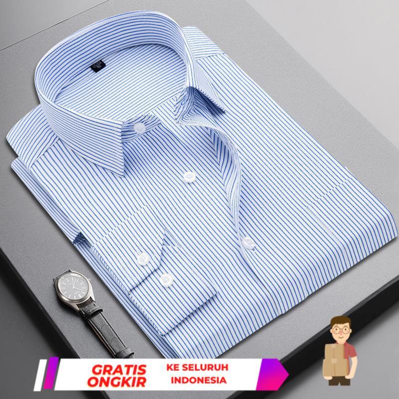 COD Kemeja Pria Koler formal pria, kulir putih, garis biru, kemeja lengan panjang, garis kapas pria,