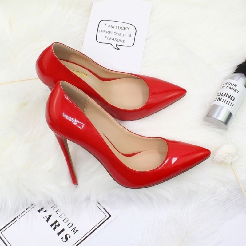 Sepatu heels wanita Size 35-45 New High Heels Lacquer Leather Shallow Mouth Single Shoe Large Spring