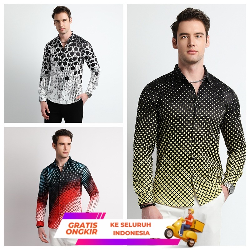 Kemeja Pria Casual  Hawaii baru mencetak baju lengan panjang untuk koleksi baju pantai yang terlalu 