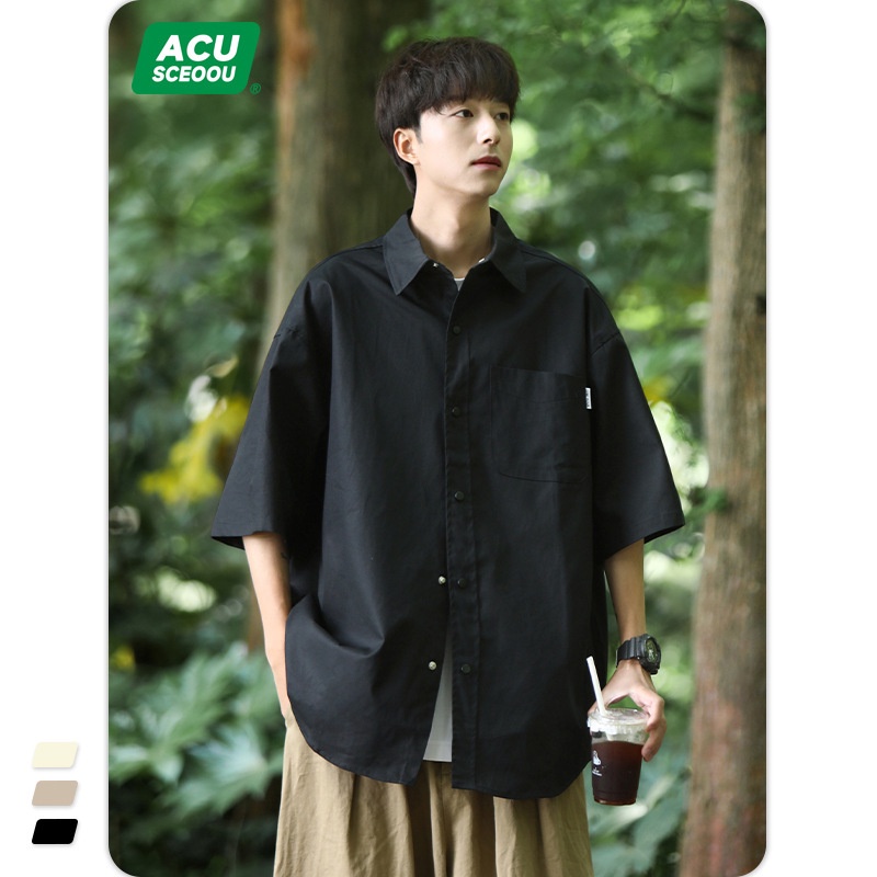 Kemeja Pria ACU Men's Wear [UNK] 2023 Musim panas Baru Cotton Silhouette Fashion Brand Loose Street 