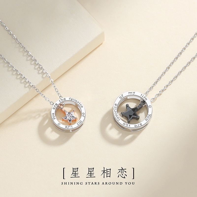 Fashion Kalung  Kalung pasangan bintang, perak murni, sepasang pakaian aksesori laki-laki, token cin