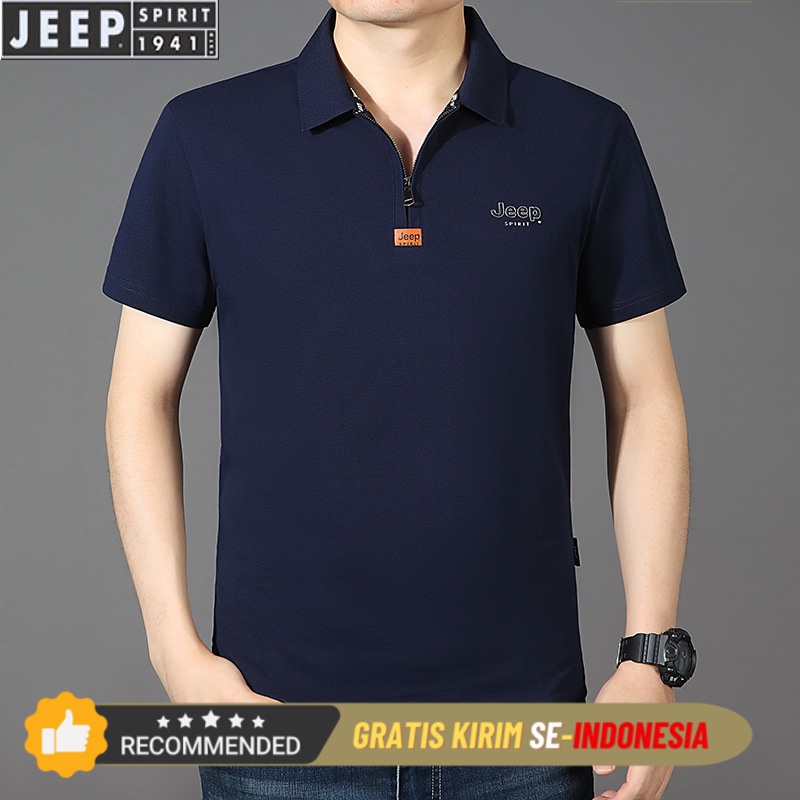 Kaos Polo Pria Korea Premium JEEP SPIRIT Loose Large Short Sleeve T-shirt Half Zip Lapel Half Sleeve