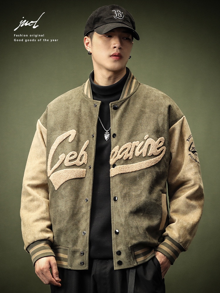 JACKET BOMBER Suede Baseball Jersey Men's Vintage Spring and Autumn New Pilot Jacket in American Coa