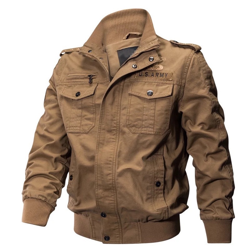 Jaket Bomber Pria Denim Militer Tebal Hangat Lengan Panjang