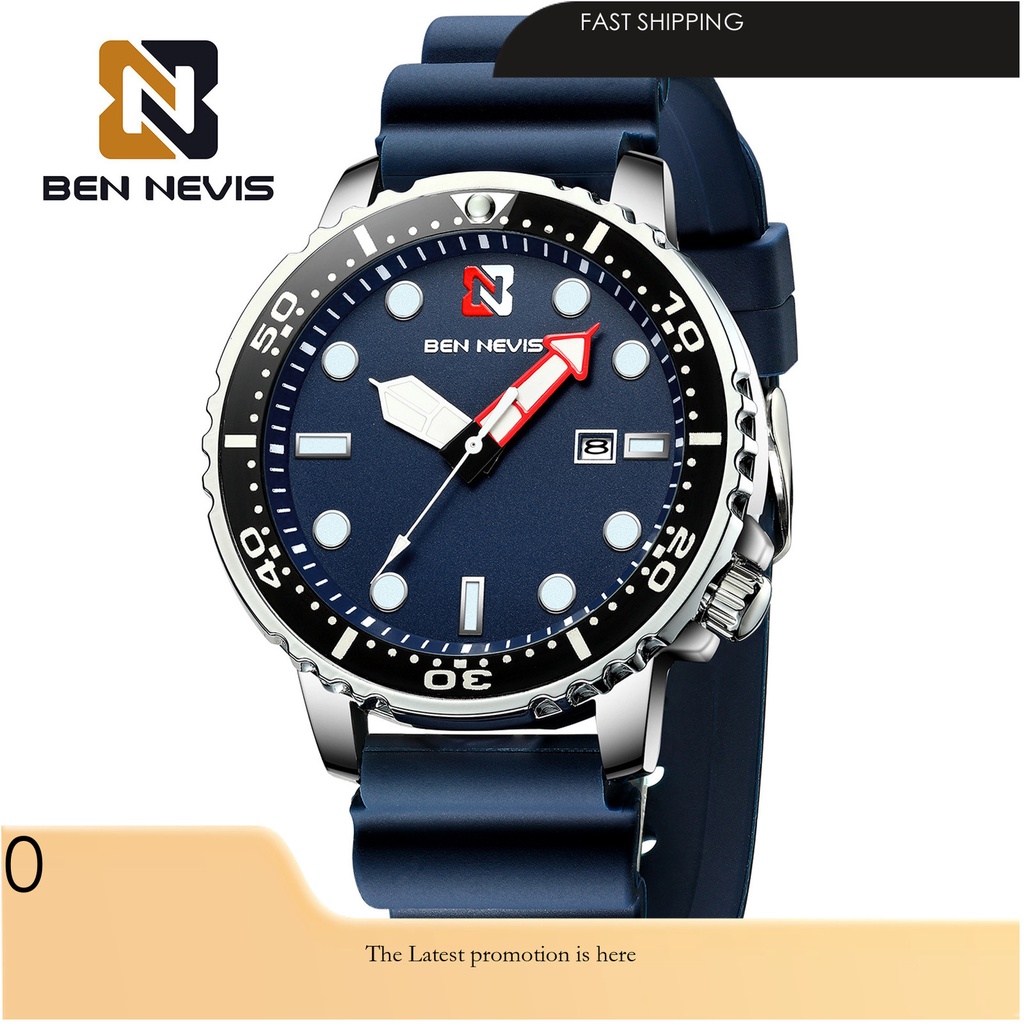 Jam Tangan Pria Stylish  BEN NEVIS Sports Quartz Green Water Ghost Fashion Casual Men's Watch  Fashi
