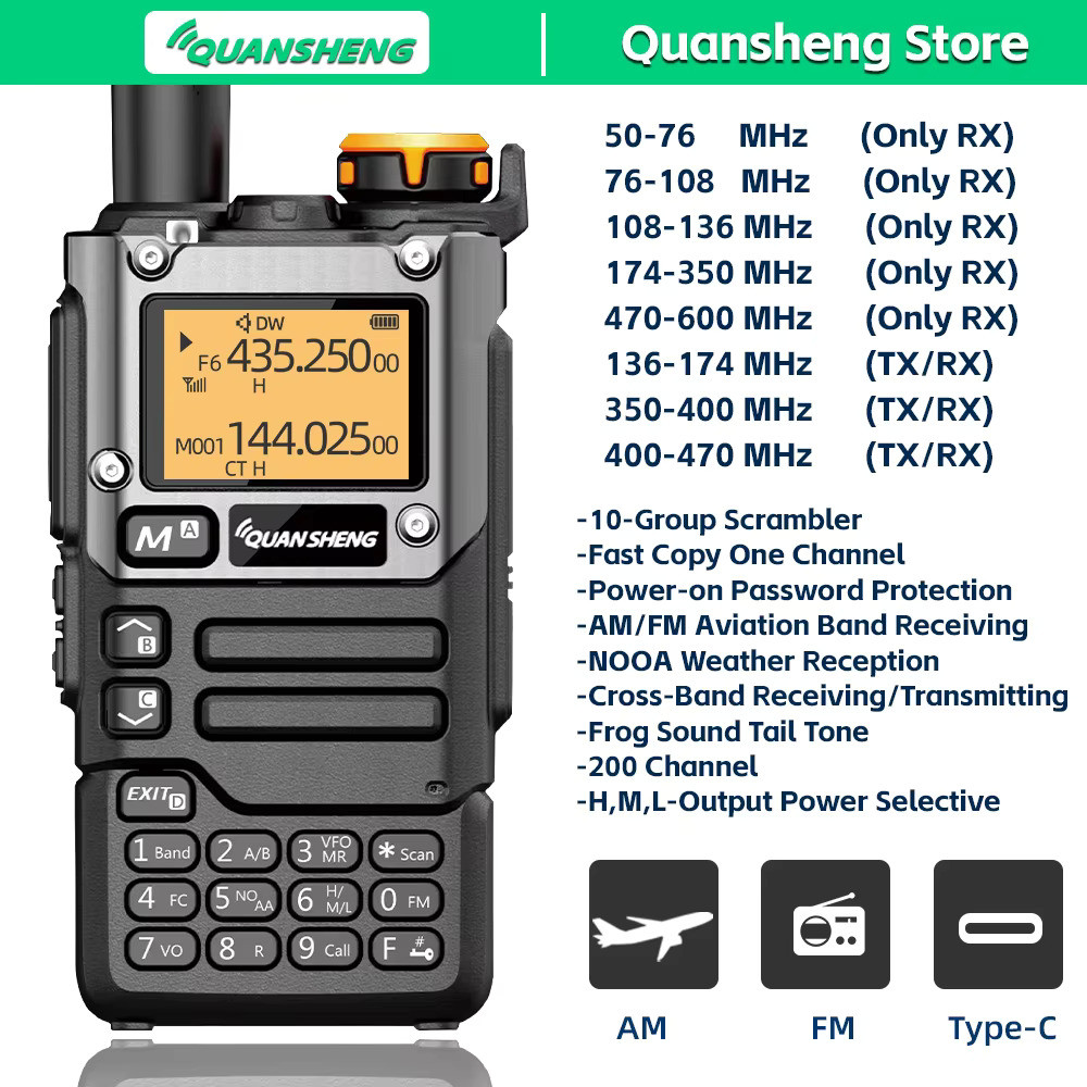 Quansheng UV K5 8 Walkie Talkie Am Fm Komunikasi Dua Arah Radio Penerima Ham Amatir Jarak Panjang Wi