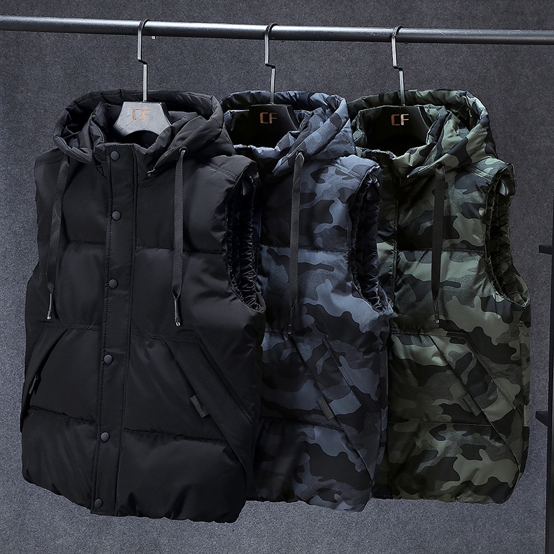 Large Men's Vest gugur dan Academy Musim dingin Gaya Kasual Hooded Camo Canshoulder Fat Man Loose Co