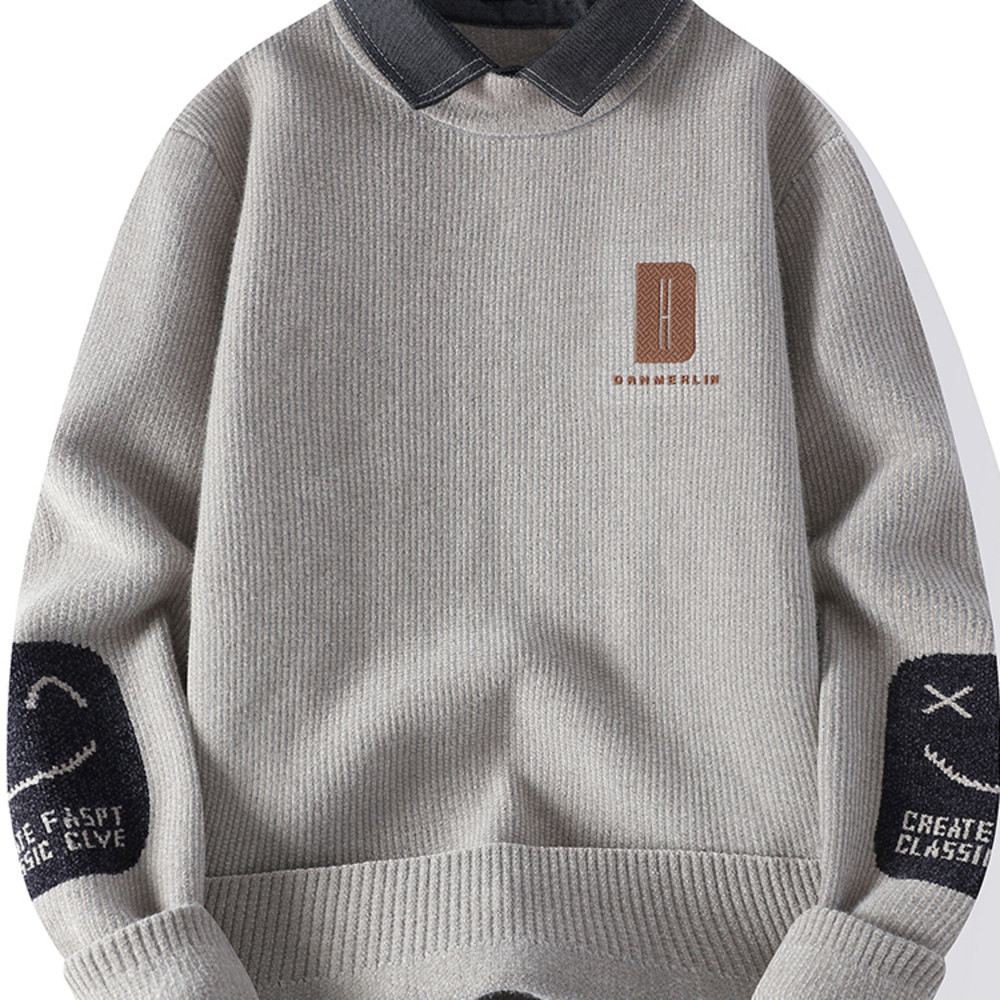 JEEP SPIRIT kaos kerah sweater gugur musim dingin tren dalam dengan palsu tebal dua baju rajutan pri