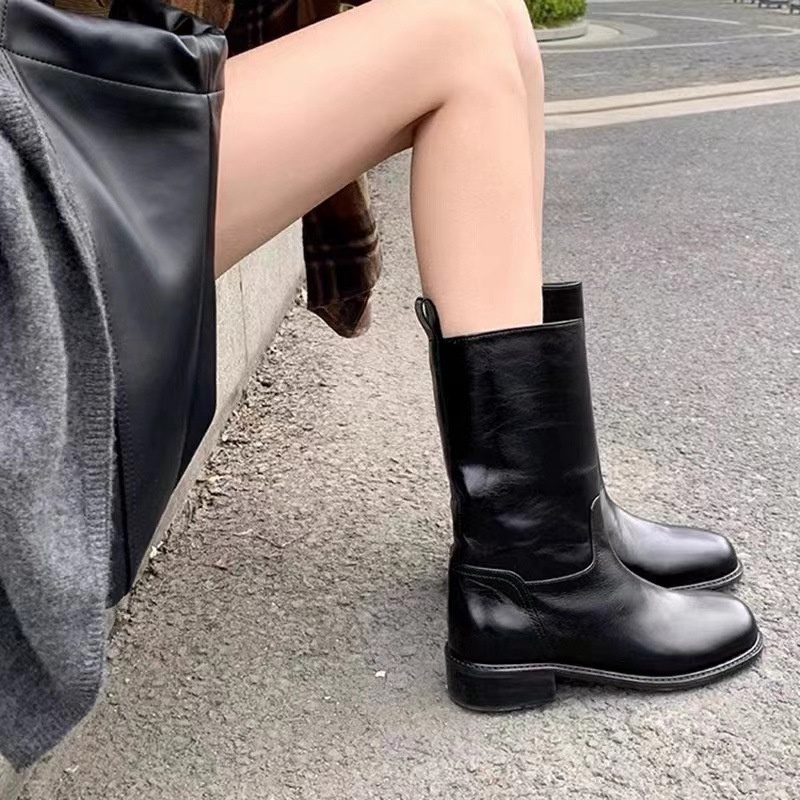 Sepatu boots wanita Wide Heel, Medium Heel, Flat Bottom Western Knight Small Short boots Women's Aut