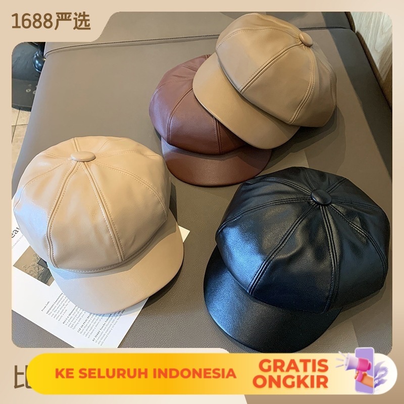 Topi Musim gugur dan musim dingin kulit topi wanita versi Korea Inggris Versatile Warm Decoration Wa