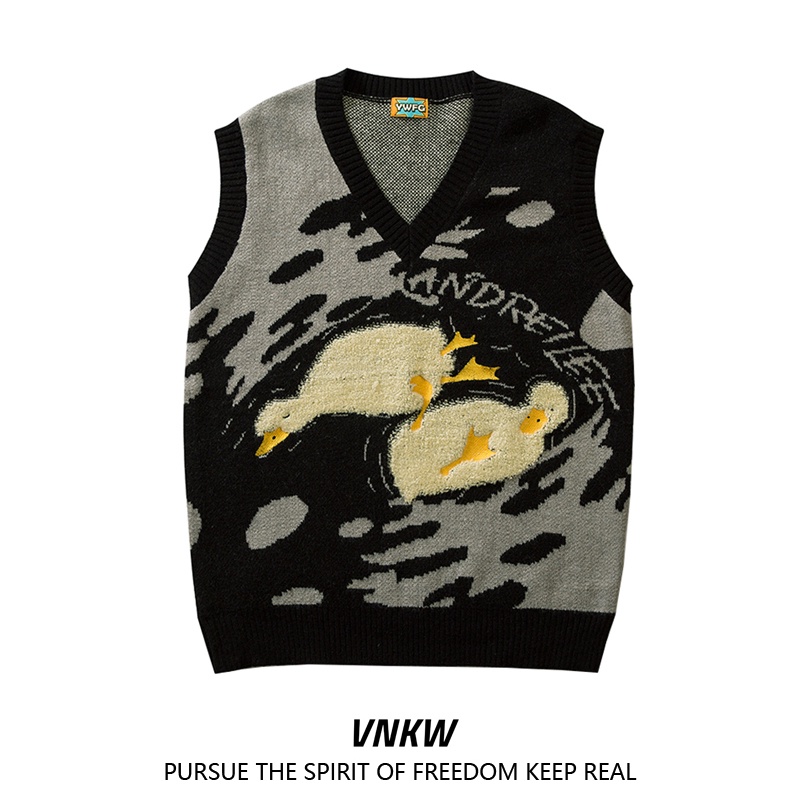 SWEATER PRIA American Fun Plush Duck Embroidered Knitted Sweater Tank Top Men's Couple Fashion Brand