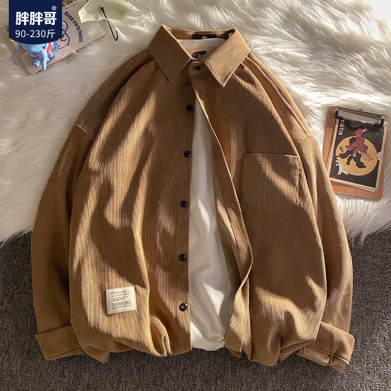 kemeja pria corduroy Khaki Corduroy Shirt for Men's Spring and Autumn New Big Size Shirt Korean Fash