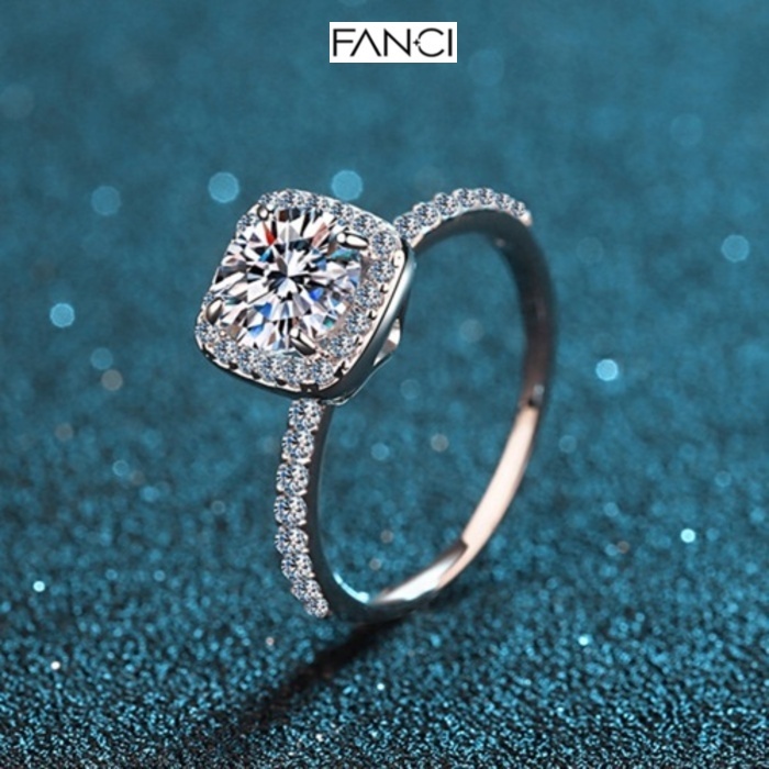 Cincin moissanite S Sterling Silver Plated pt950 Gold Female 1 Carat Four Claw Square Wrapped Moissa