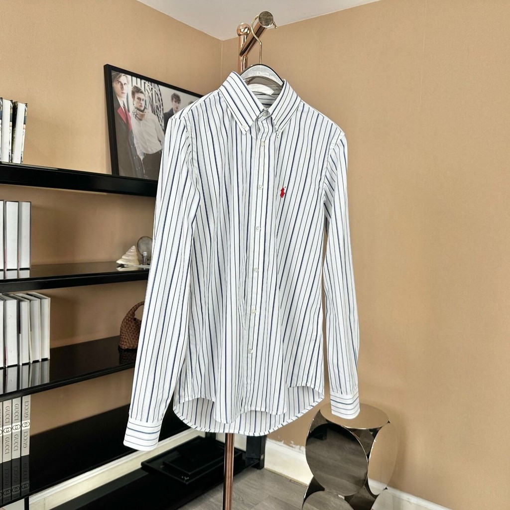 Kemeja  Gaya Amerika klasik lama uang angin RL pony logo polo lengan panjang kaos pria 24 baru kapas