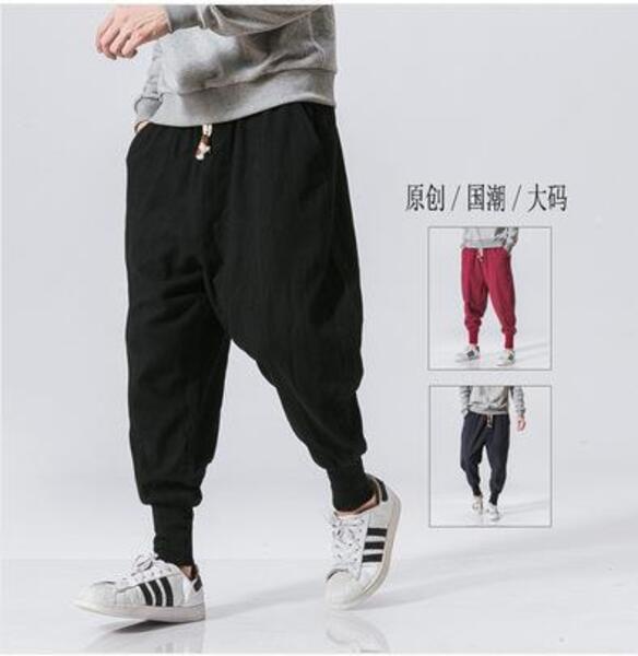 Celana Panjang Pria 2023 New Men's Cotton and Hemp Chinese Style Haren Pants Large Casual Pants Loos