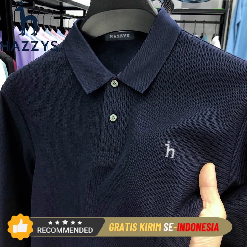 Kaos Polo Pria Korea Premium Hazzys Haggis Long sleeved T-shir Men's Pure Coon POLO Shir Polo Collar