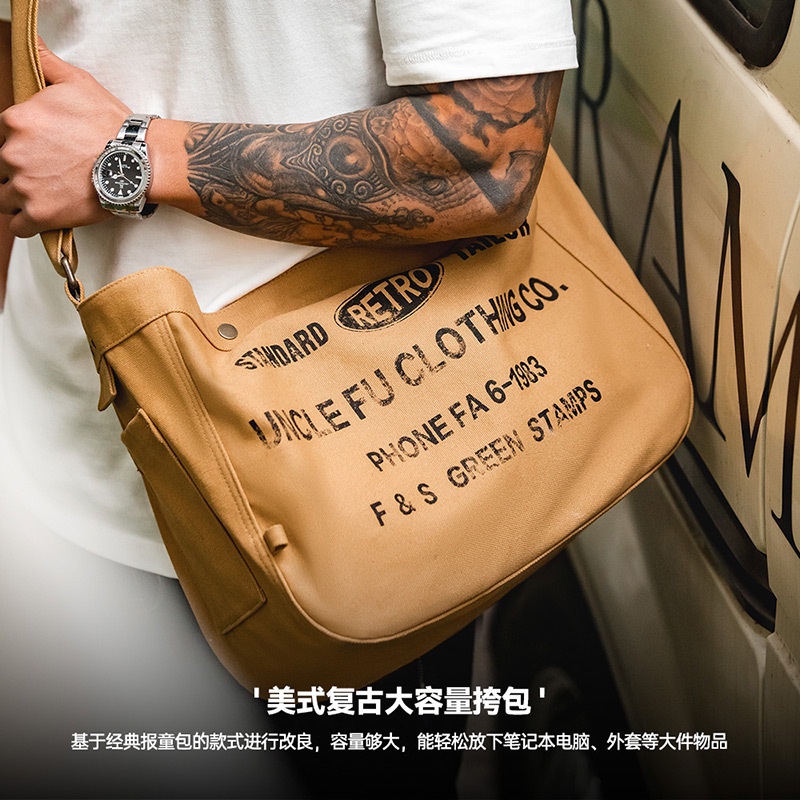 Madden Workwear American Large Capacity Crossbody Newsboy Letter Canvas Locomotive Computer Tote Pos