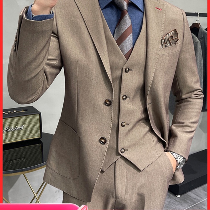 Jas wedding pria Suit Set Men's British Formal Dress Korean Version Slim Fit Groom Wedding Dress Bus
