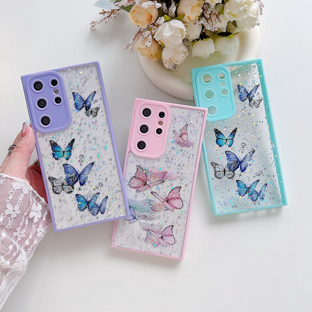 Case HP  Cross Mirror Colorful Edge Butterfly Phone Case Suitable for Samsung A14/A51 4G/S23+/S22U/A