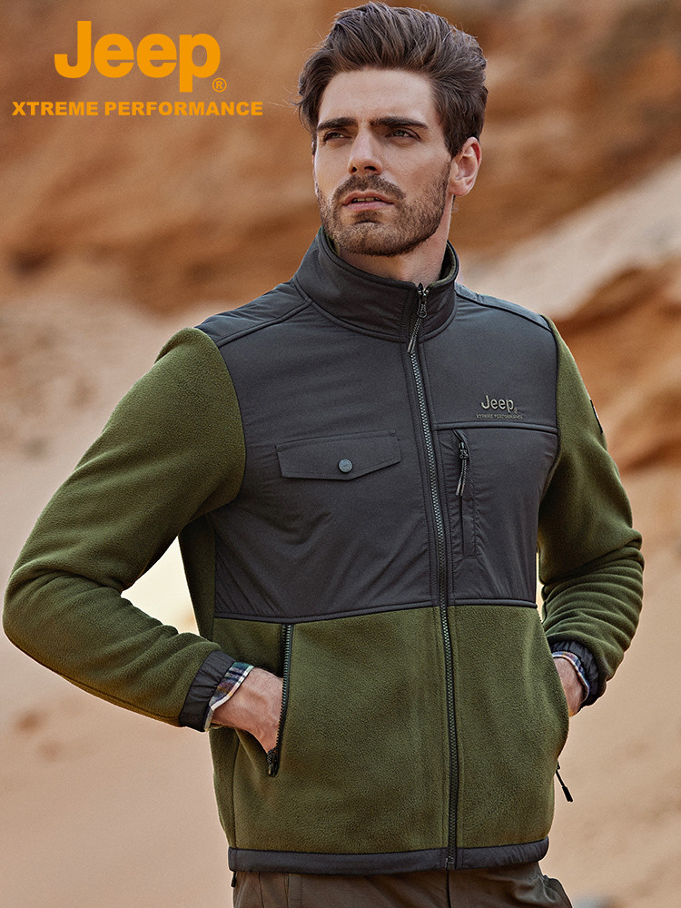 Jeep awal musim gugur outdoor baju pria santai dipasangkan pakaian jaket jersey plush kulit panas to