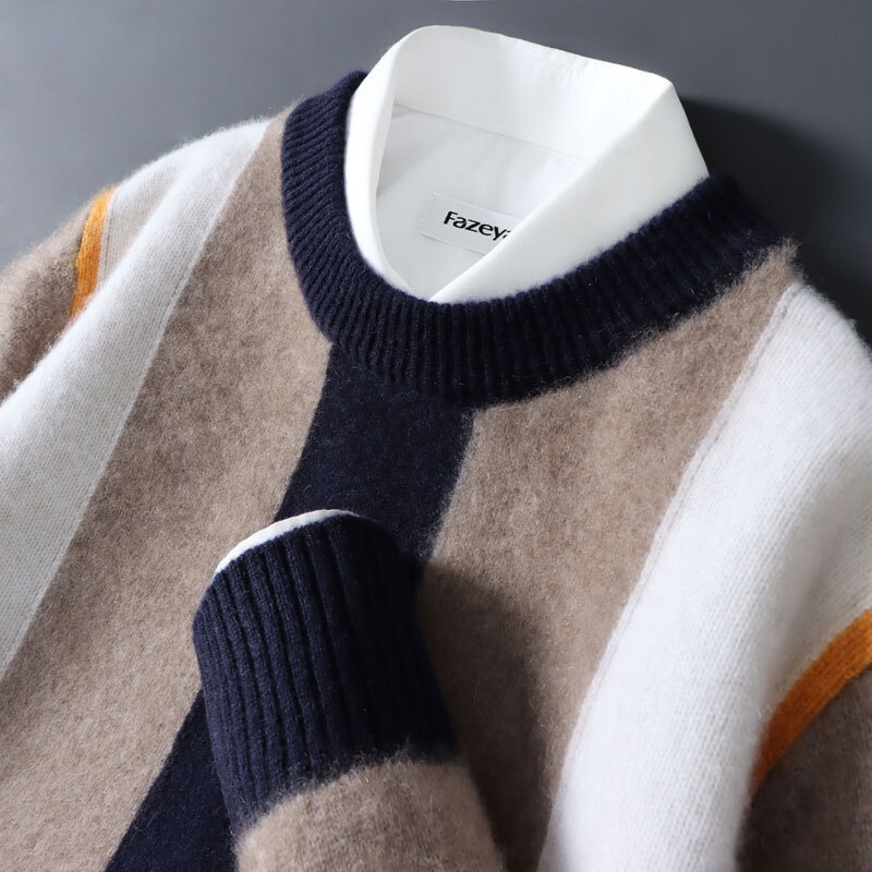 switer cowok keren  Musim gugur dan musim dingin baru  Cashmere murni Men's Round Neck Thicked Color