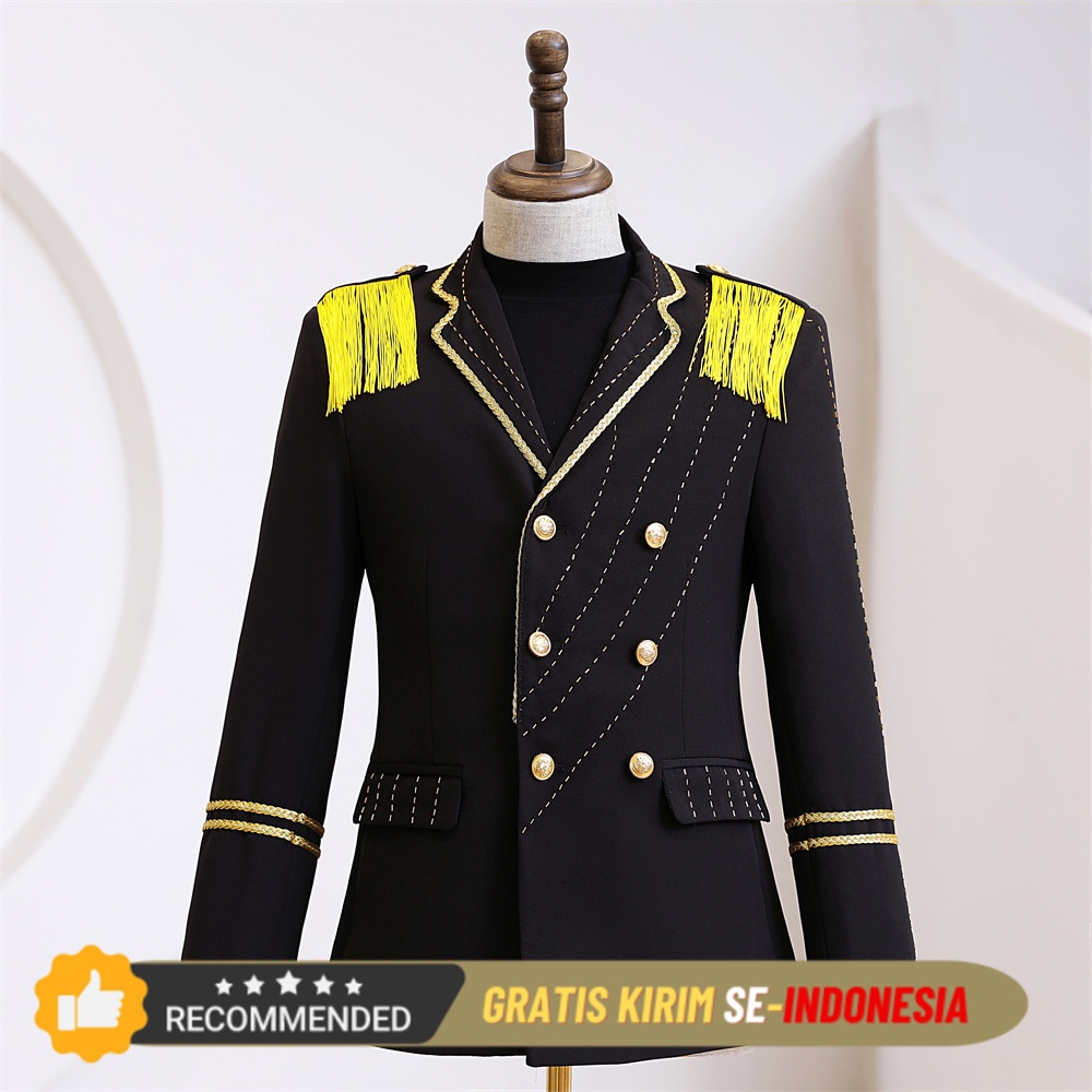 Jas Pesta Pernikahan Pria Premium ImportGaya angkatan laut pakaian pertunjukan laki-laki, kostum pen