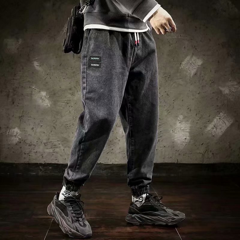 Celana Jeans Pria Trendy brand merokok jeans abu-abu untuk musim gugur dan musim dingin pinggang ela