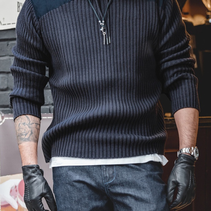 sweater pria polos   Pekerjaan Madden pakaian Amerika garis vertikal patchwork sweater leher selimut