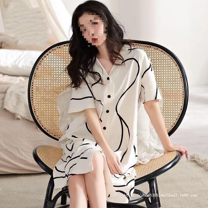 Baju tidur  Gaun tidur baru lengan pendek mahasiswa terbuka baju versi korea longgar ukuran wanita m