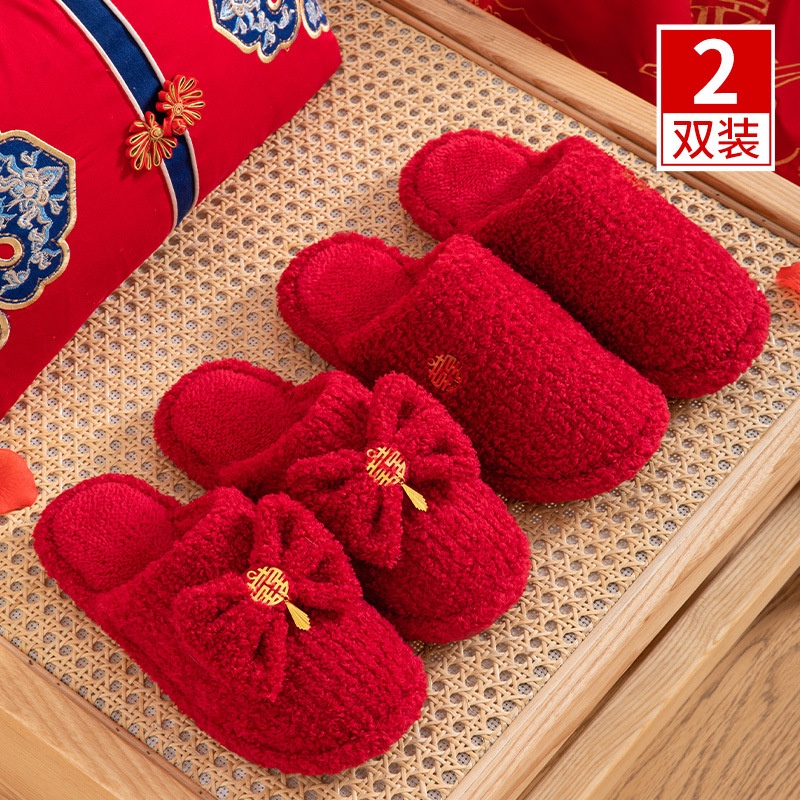 Sendal pengantin Tas pernikahan mulut sepatu merah cerah pesta, sepasang pengantin baru, pengantin w