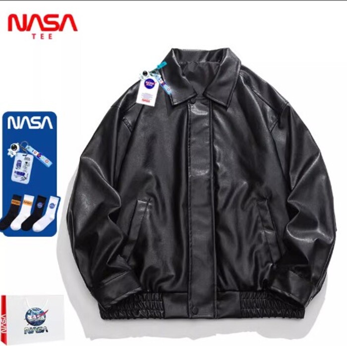 jaket bomber premium NASA American PU leather baseball men's and women's trendy casual motorcycle ja