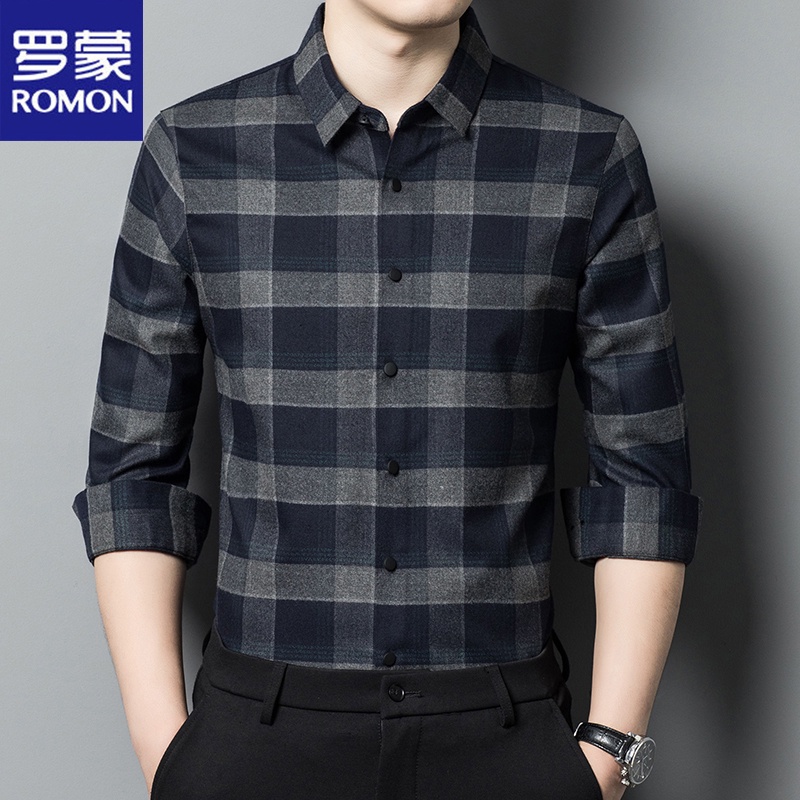 Kemeja pria  Romon seamless wrinkle resistant plush thickened long sleeved for men, middle age, spri