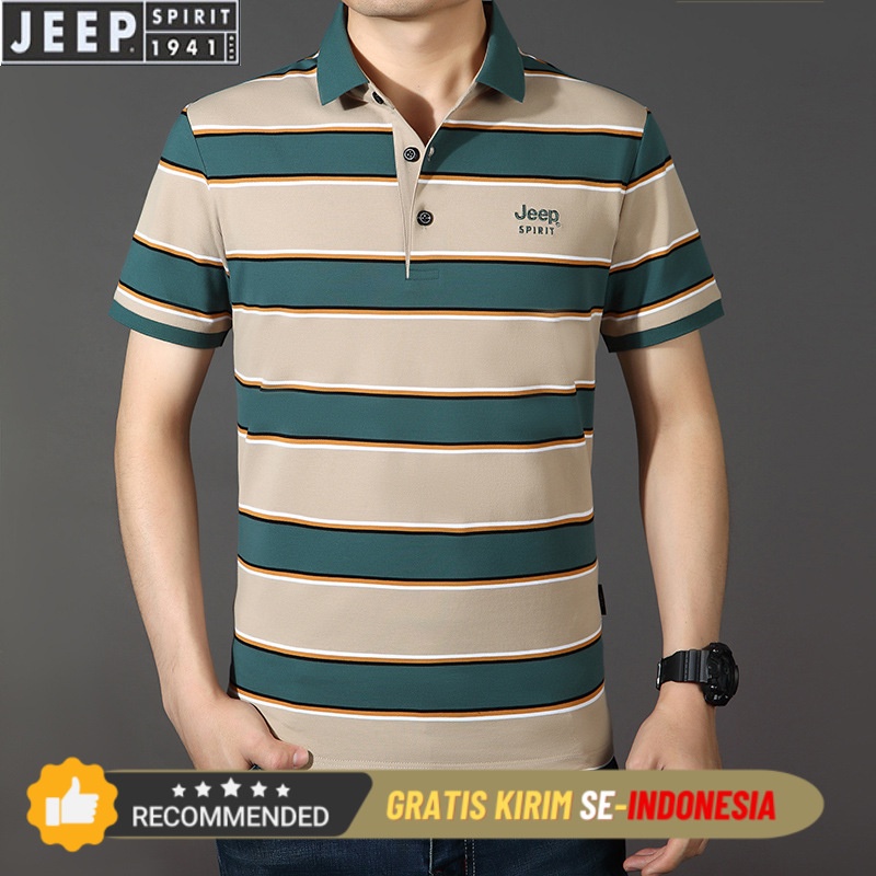 Kaos Polo Pria Korea Premium JEEP Spirit Men's Short Sleeve T-shirt Summer Thin Striped Polo Shirt B