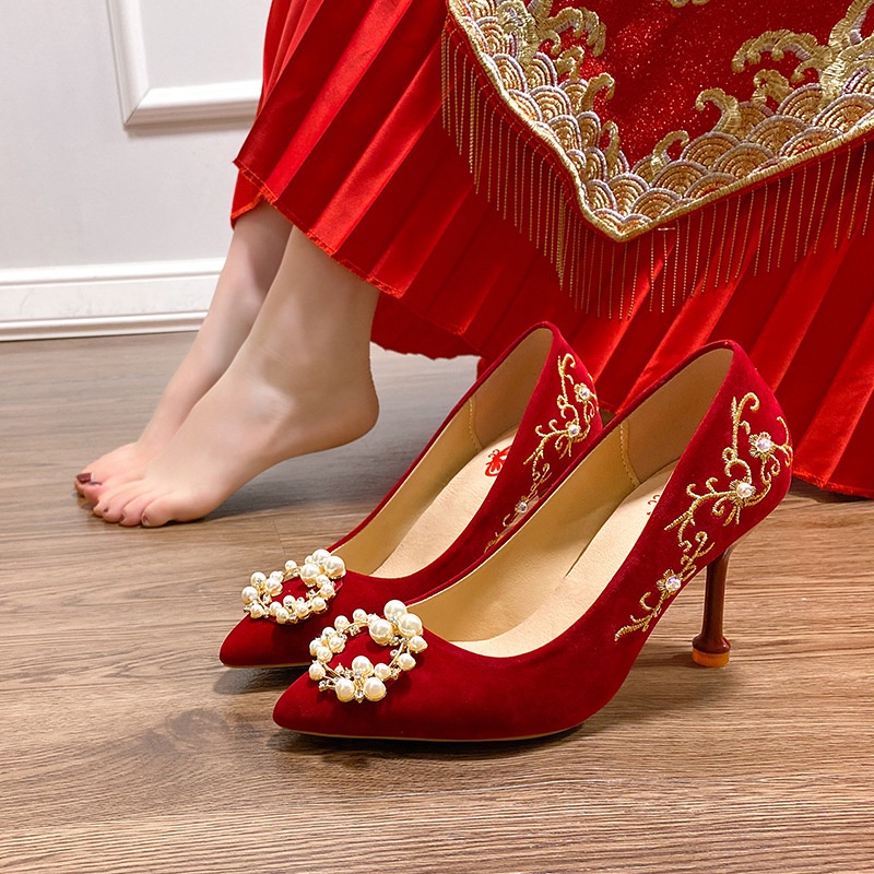 Heels lancip Sepatu pernikahan wanita tinggi Heel s wanita Sepatu wanita musim gugur Xiuhe Sepatu pe