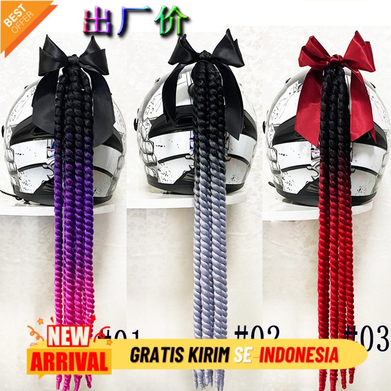Wig Rambut Palsu Helm Motor Import Helm dekorasi helm sepeda motor berbilang warna helm rambut kotor