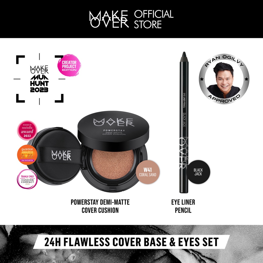 [RYAN OGILVY APPROVED] 24H Flawless Cover Base &amp; Eyes Set : Powerstay Demi Matte Cushion &amp; Eye Liner Pencil