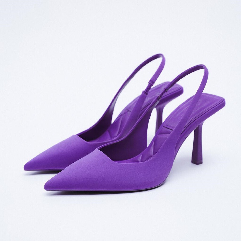 Sepatu heels wanita Produk Baru 35-42 Big ZA High Heel Muller Shoes Purple Pointed Elegant Single Sh
