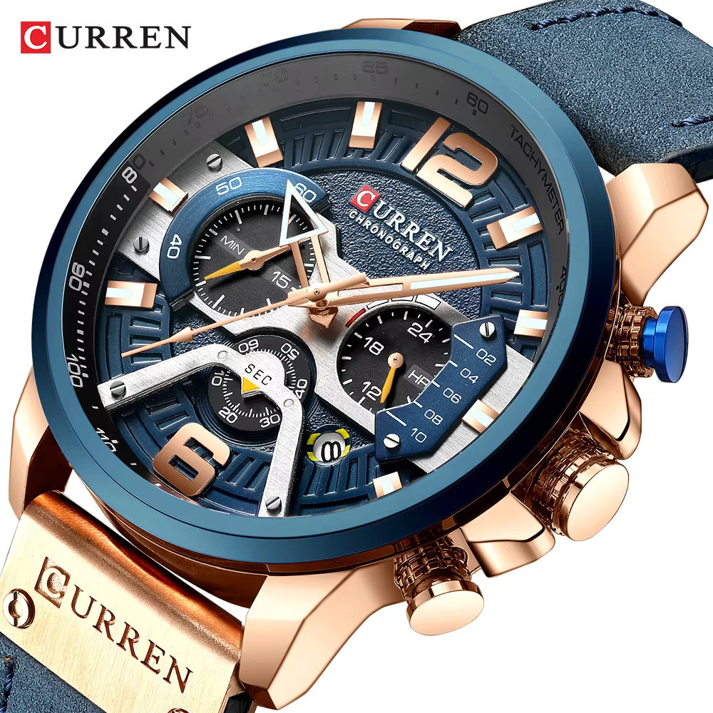 CURREN Olahraga Casual untuk Top Brand Militer Kulit Pria Fashion Chronograph Jam Tangan
