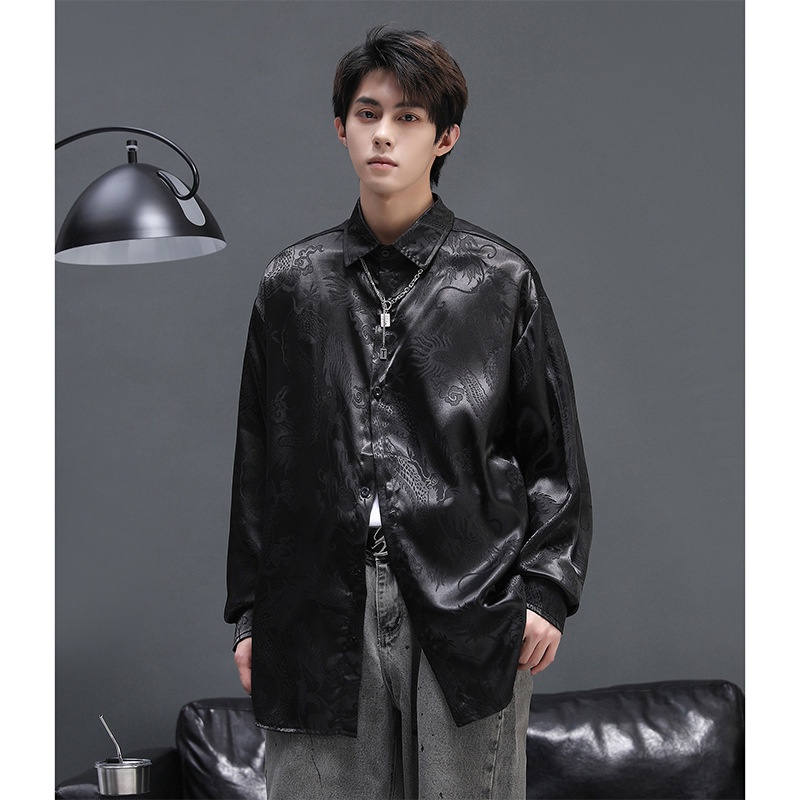 Kemeja pria lengan panjang Pakaian naga baju jacquard Cina baru baju lengan panjang musim gugur Cina