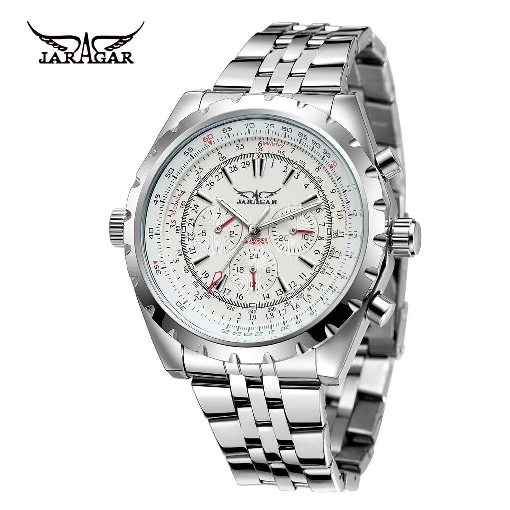 Jam Tangan Pria JARAGAR Three Eye Calendar Leisure Fully Automatic Men's Hollow out Mechanical Watch
