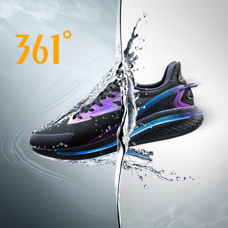 361 Degrees Rainblock 4.0 Men Running Sport Shoes Water Repellent Technology Q Bomb Reflective Night
