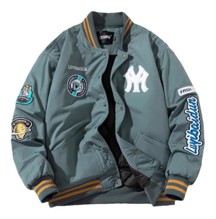 jaket baseball pria  Jersey baseball bersama NASA, kapas tebal, kapas, gugur musim dingin pakaian ba