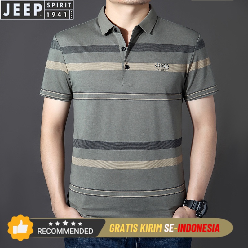 Kaos Polo Pria Korea Premium JEEP Spirit Striped Polo Neck Short Sleeve T-shirt Men's Polo Shirt New