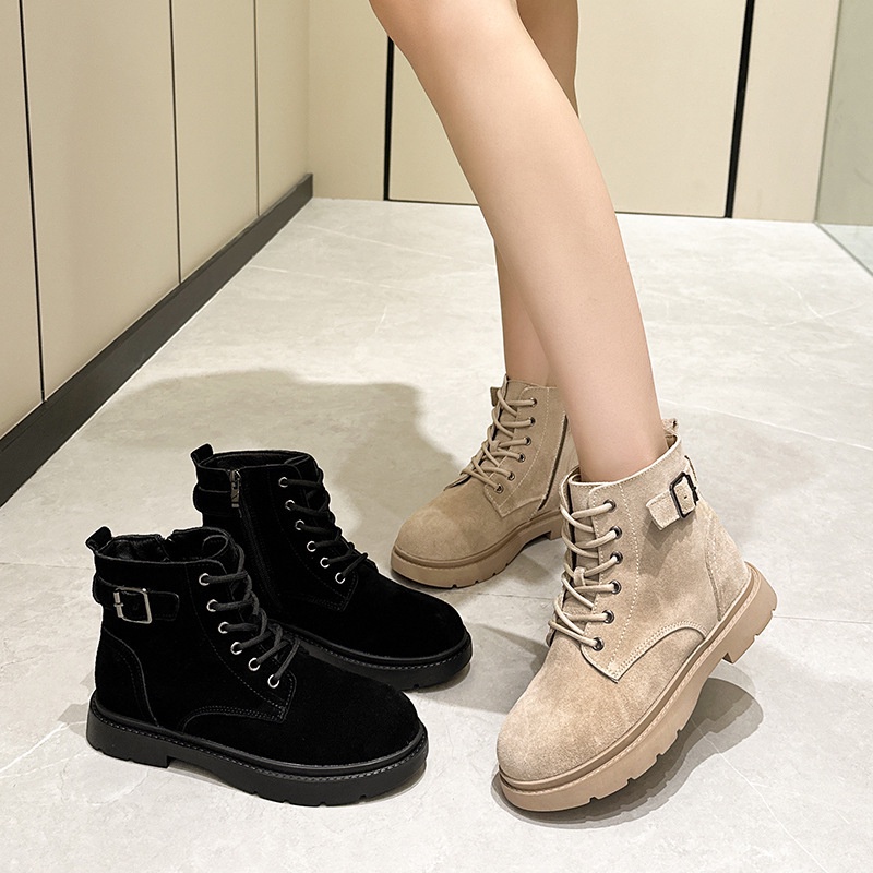 New Martin Boots Women's 2023 gaya Inggris beku wanita, tumit rata bawah pendek, wanita atas sepatu 