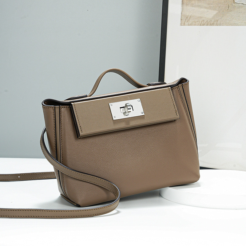 Tas Wanita  Temperament minimalis premium kulit nyata Kelly versi tinggi slanted besar kapasitas tas